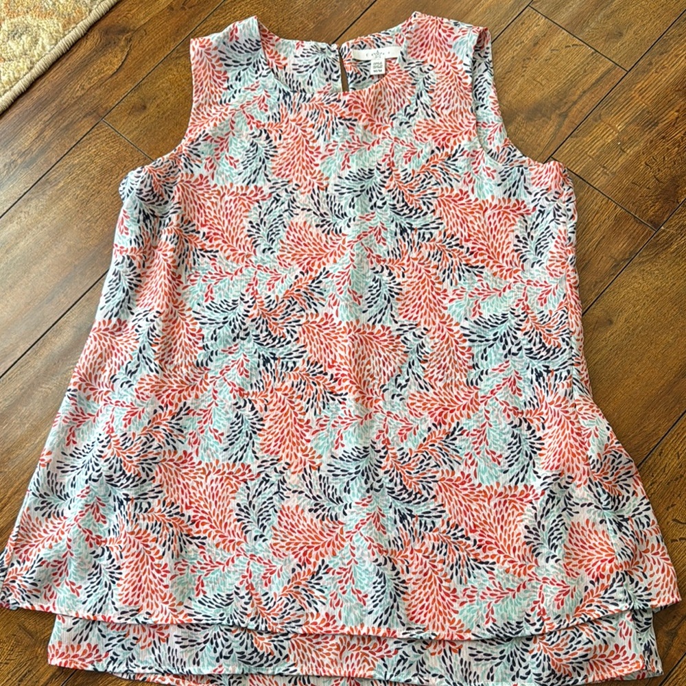 Floral Sleeveless Top - Coral and Navy